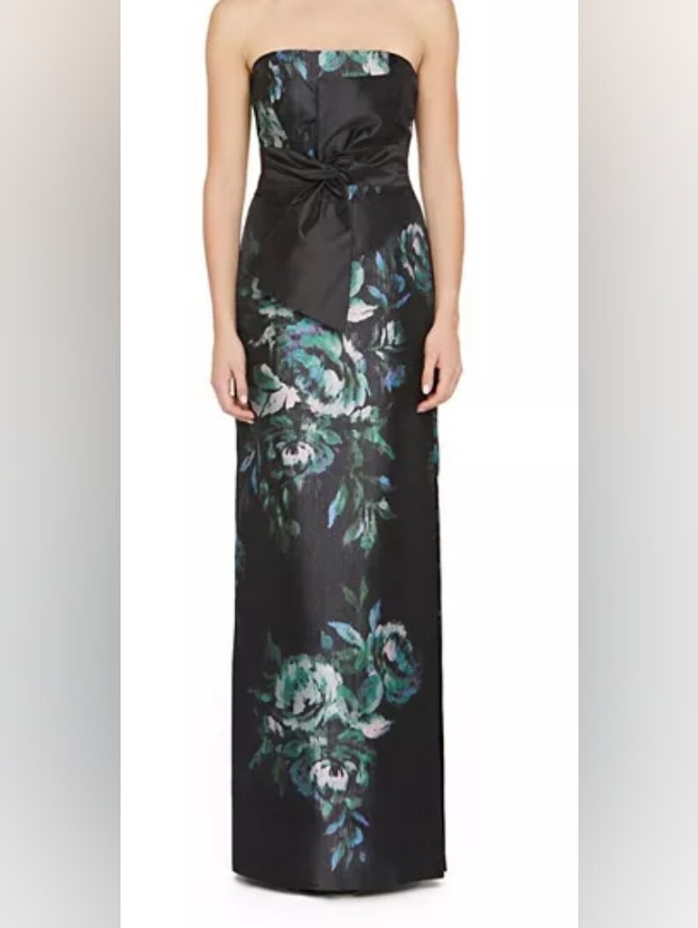 Kay Unger Constance Floral Bow Detail Strapless Column Gown